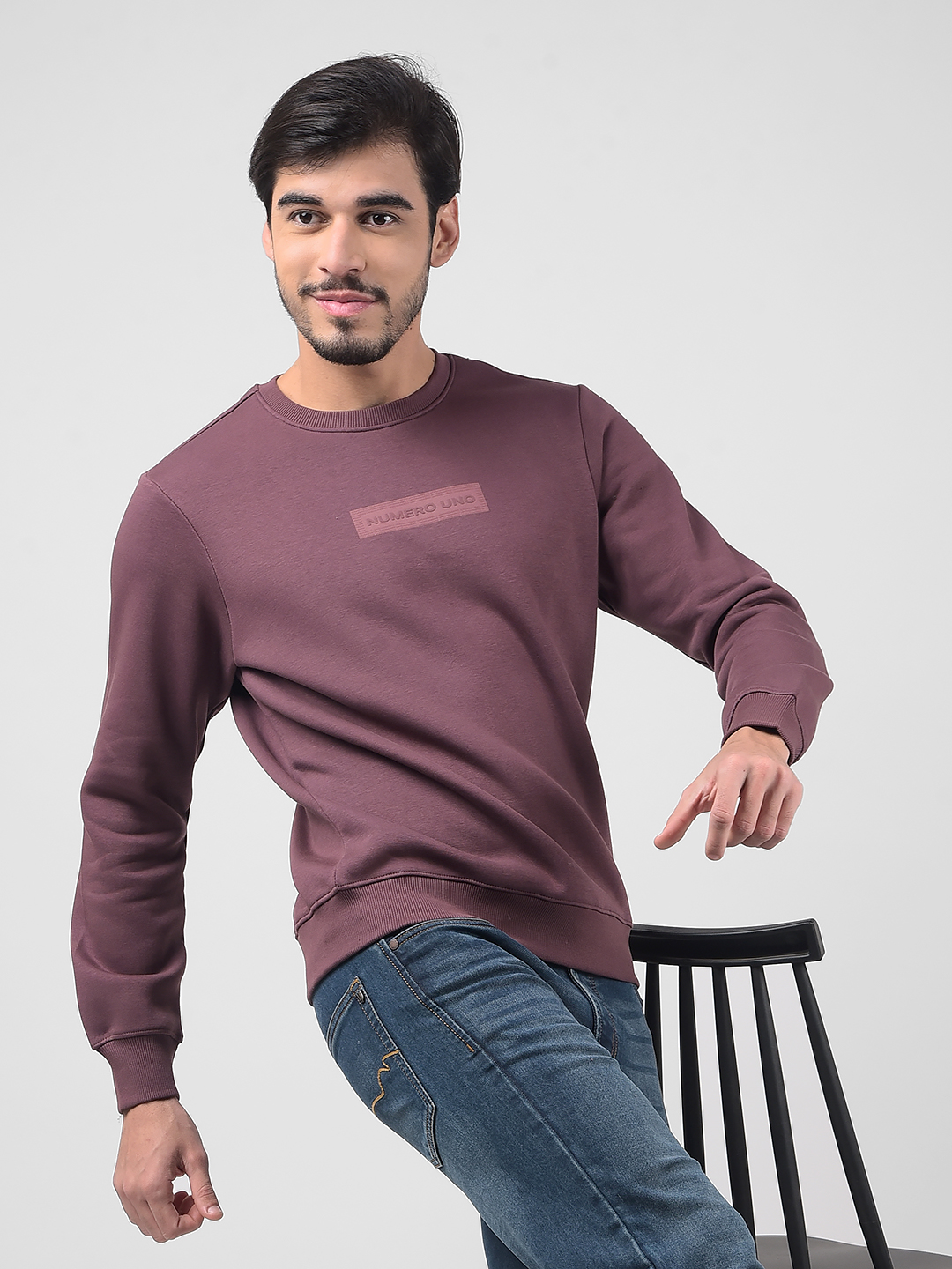 Numero Uno Men Textured Purple Sweat Shirt